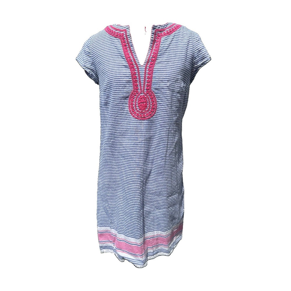 Vineyard Vines Blue/White Striped Embroidered V-Neck Shift Dress Sz 4